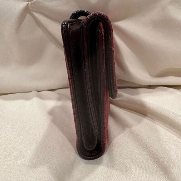 Loewe Deep Red Jacquard Anagram Cloth and Dark Brown Leather Wallet EUC - Picture 5 of 13